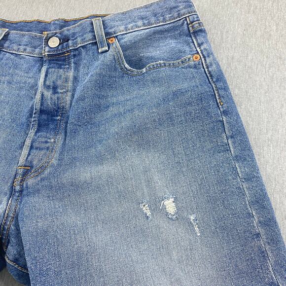 Levis 501 Shorts Mens 36 Blue Straight 9" Bermuda Button-Fly Jorts Distressed - Picture 4 of 11